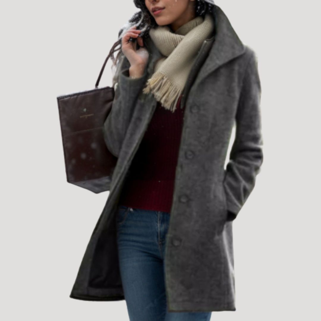 Adriana | Elegant Wool Blend Button-Front Long Coat