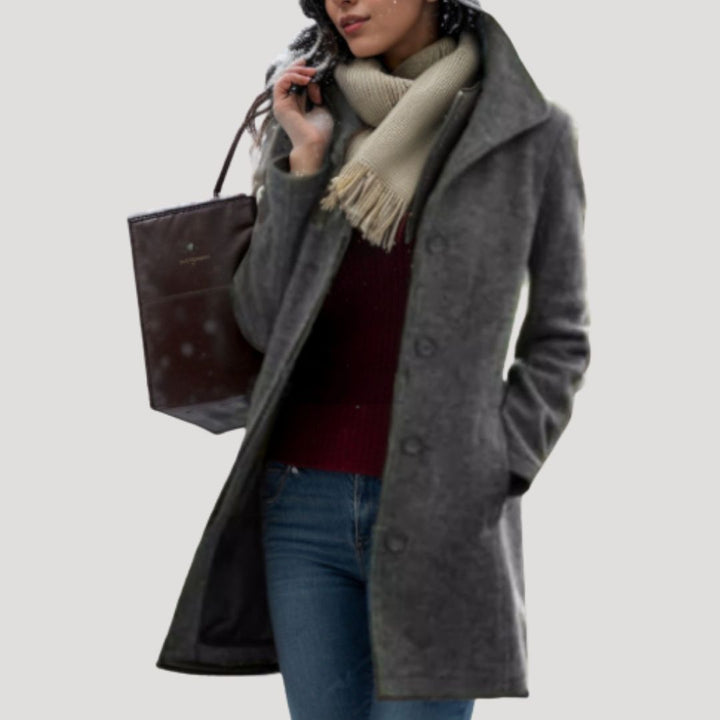 Adriana | Elegant Wool Blend Button-Front Long Coat