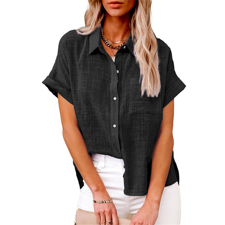 Tillie | Chic Cotton Linen Button Up Blouse With Short Sleeves