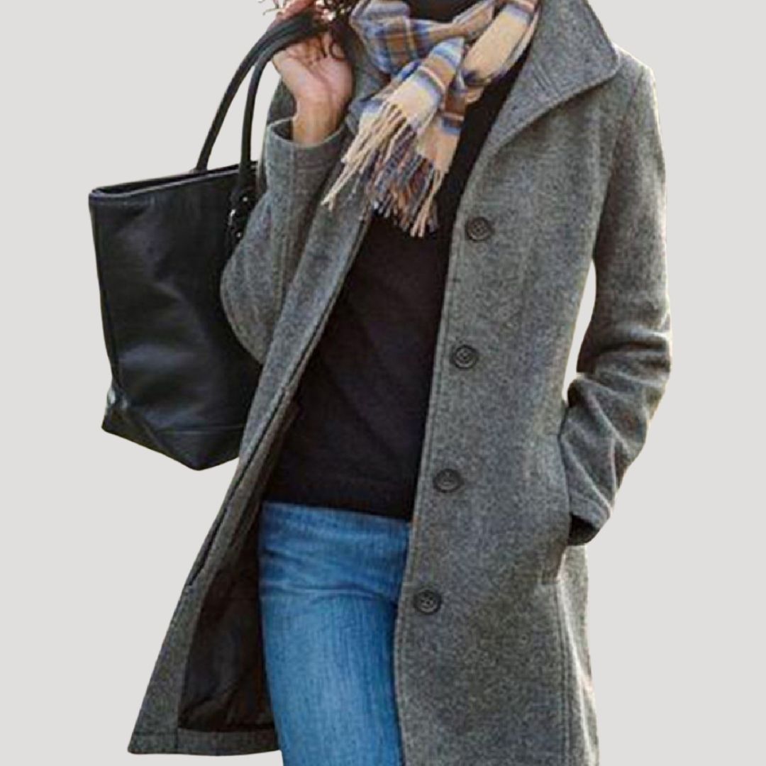 Adriana | Elegant Wool Blend Button-Front Long Coat