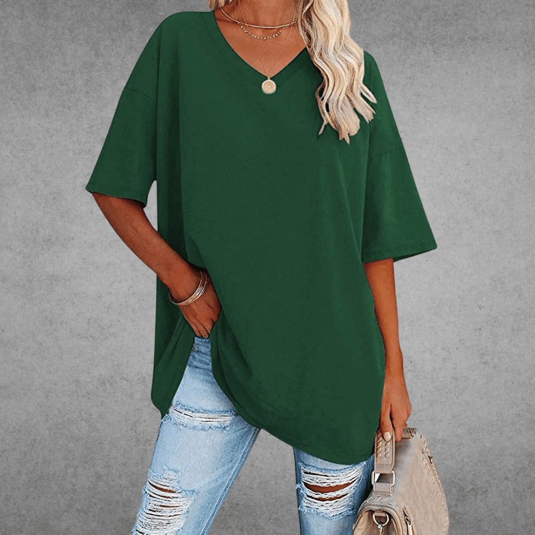 Bethany | Elegant V-Neck Oversized Black T-Shirt Women