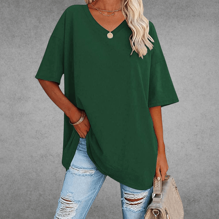 Bethany | Elegant V-Neck Oversized Black T-Shirt Women