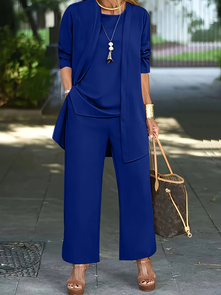 Darla | Chic Wide-Leg Three-Piece Set With Long Blazer