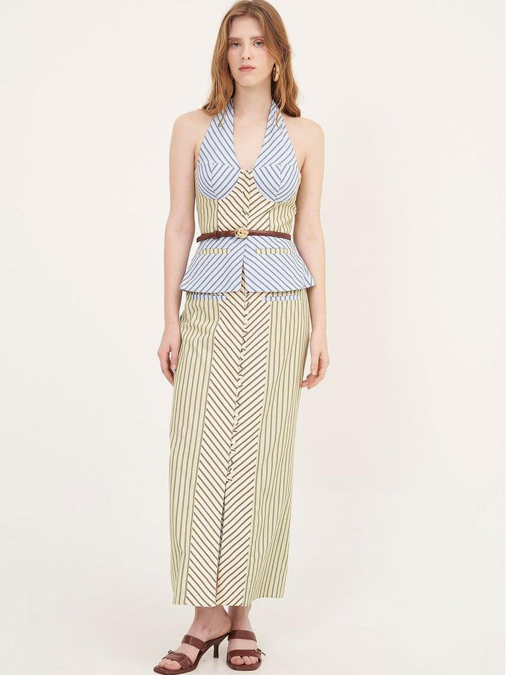 Bethany | Elegant Striped Halter Top Skirt Co-Ord Set