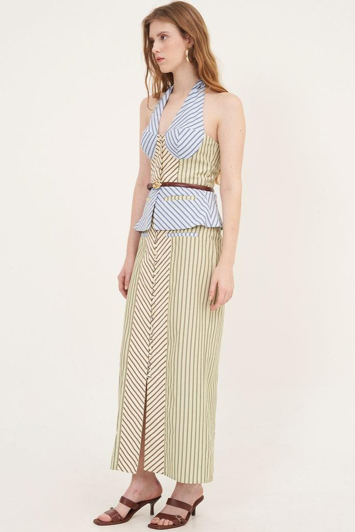 Bethany | Elegant Striped Halter Top Skirt Co-Ord Set