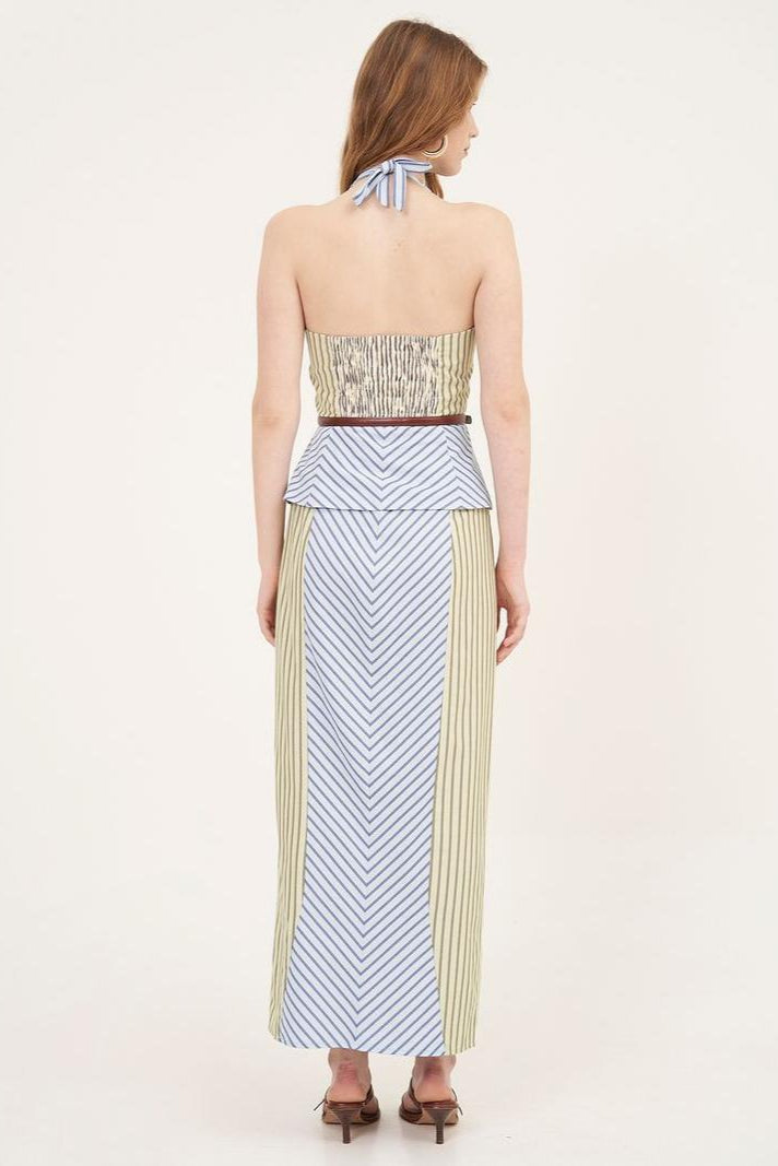 Bethany | Elegant Striped Halter Top Skirt Co-Ord Set