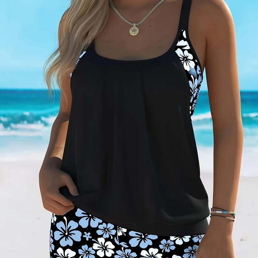 Molly | Elegant Floral Tankini Set With Matching Shorts