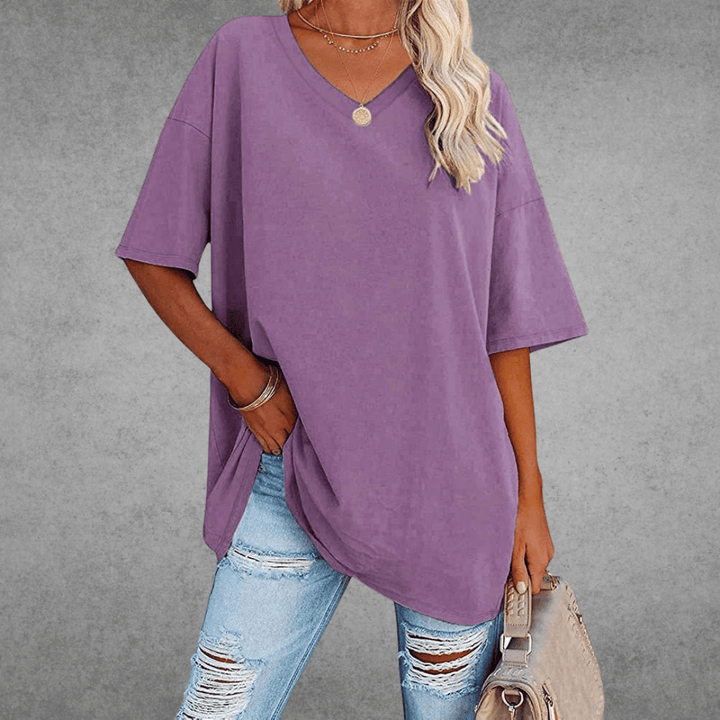 Bethany | Elegant V-Neck Oversized Black T-Shirt Women