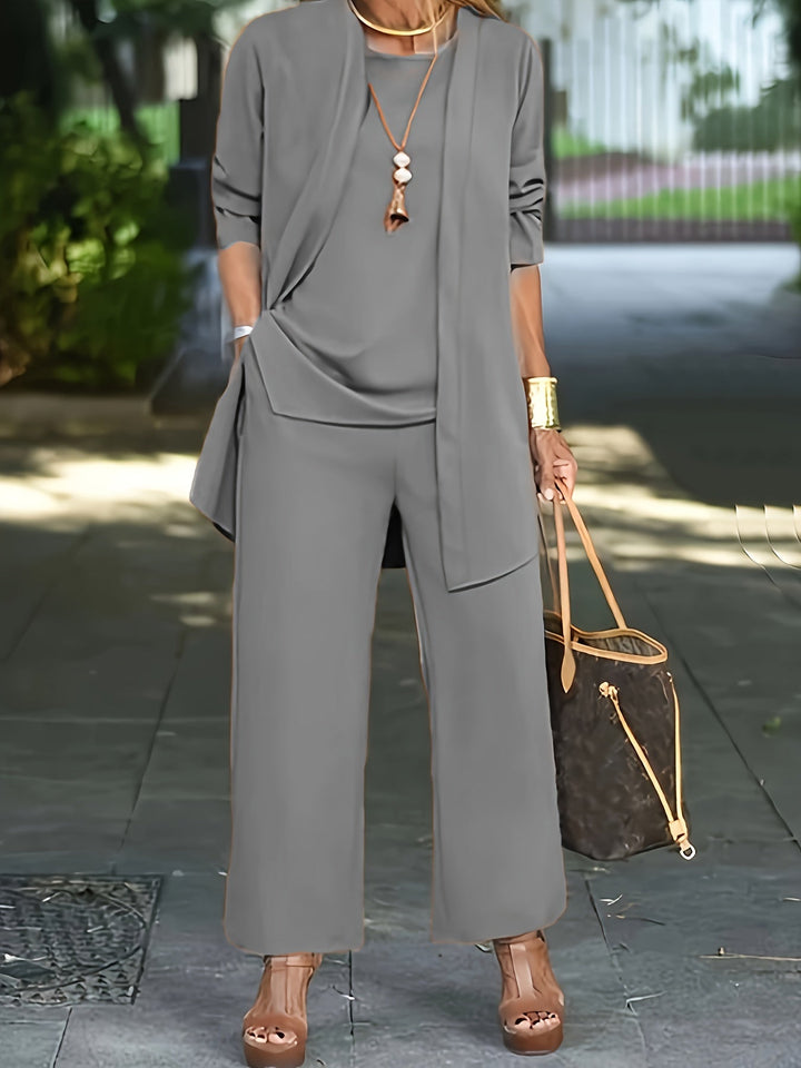 Darla | Chic Wide-Leg Three-Piece Set With Long Blazer