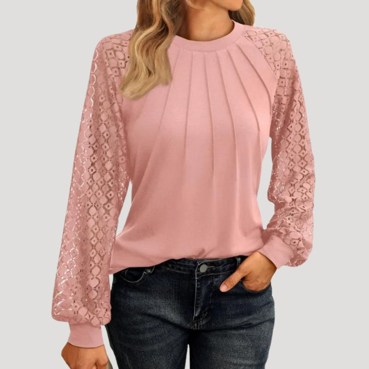 Blaire | Elegant Pleated Blouse With Lace Sleeves