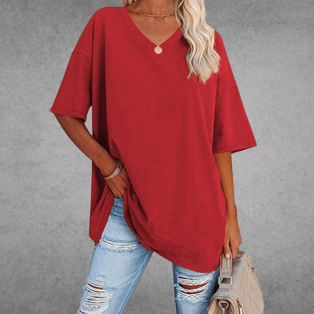 Bethany | Elegant V-Neck Oversized Black T-Shirt Women