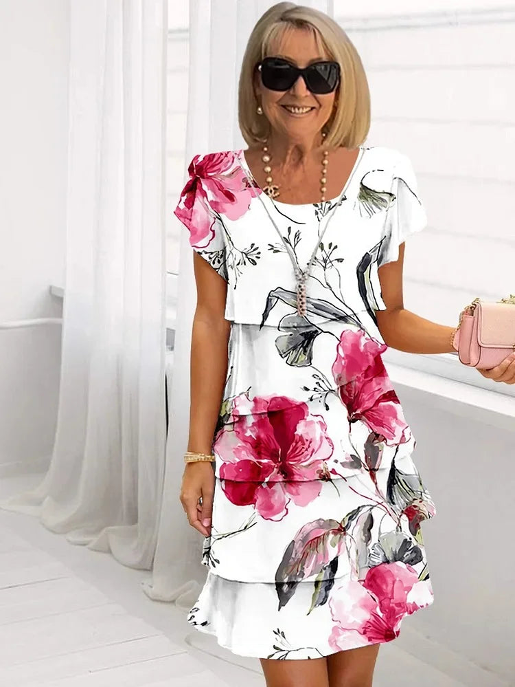Celeste | Elegant Floral Ruffle Tiered Midi Dress