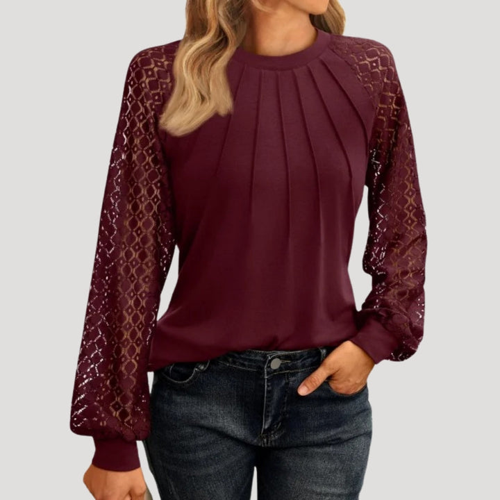 Blaire | Elegant Pleated Blouse With Lace Sleeves