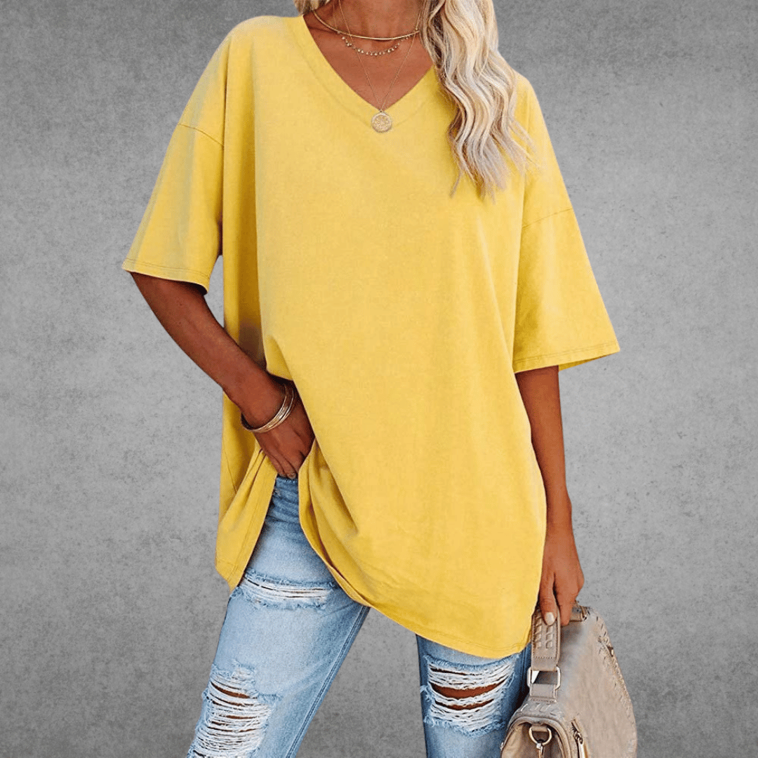Bethany | Elegant V-Neck Oversized Black T-Shirt Women