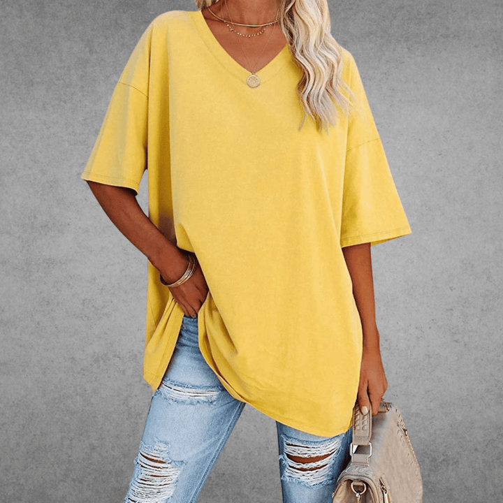 Bethany | Elegant V-Neck Oversized Black T-Shirt Women