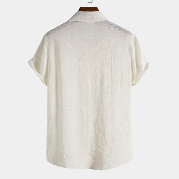 Caspian | Elegant White Linen Short Sleeve Button Up Shirt Men