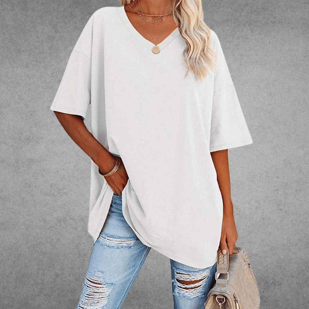 Bethany | Elegant V-Neck Oversized Black T-Shirt Women