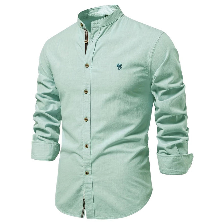 Evy | Stylish Men's Light Blue Mandarin Collar Cotton Shirt