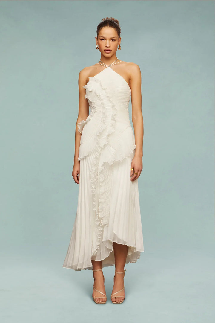 Thea | Elegant Halter Ruffle Maxi Dress