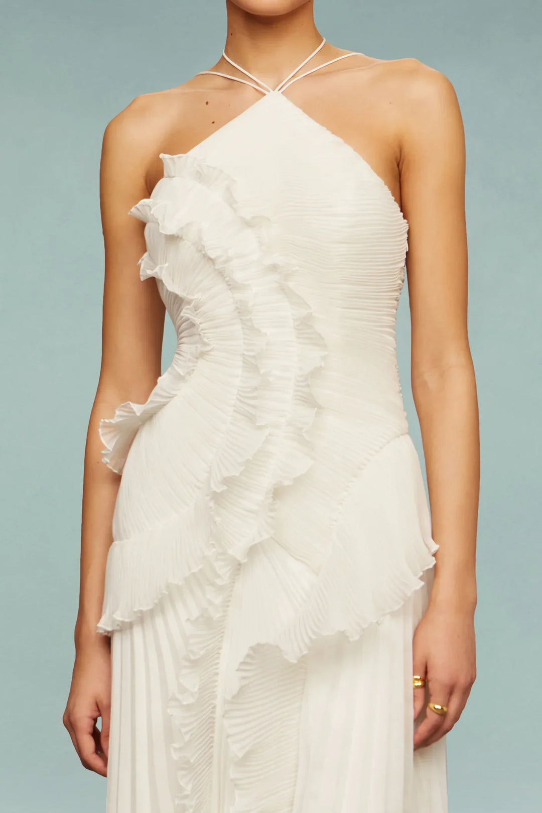 Thea | Elegant Halter Ruffle Maxi Dress
