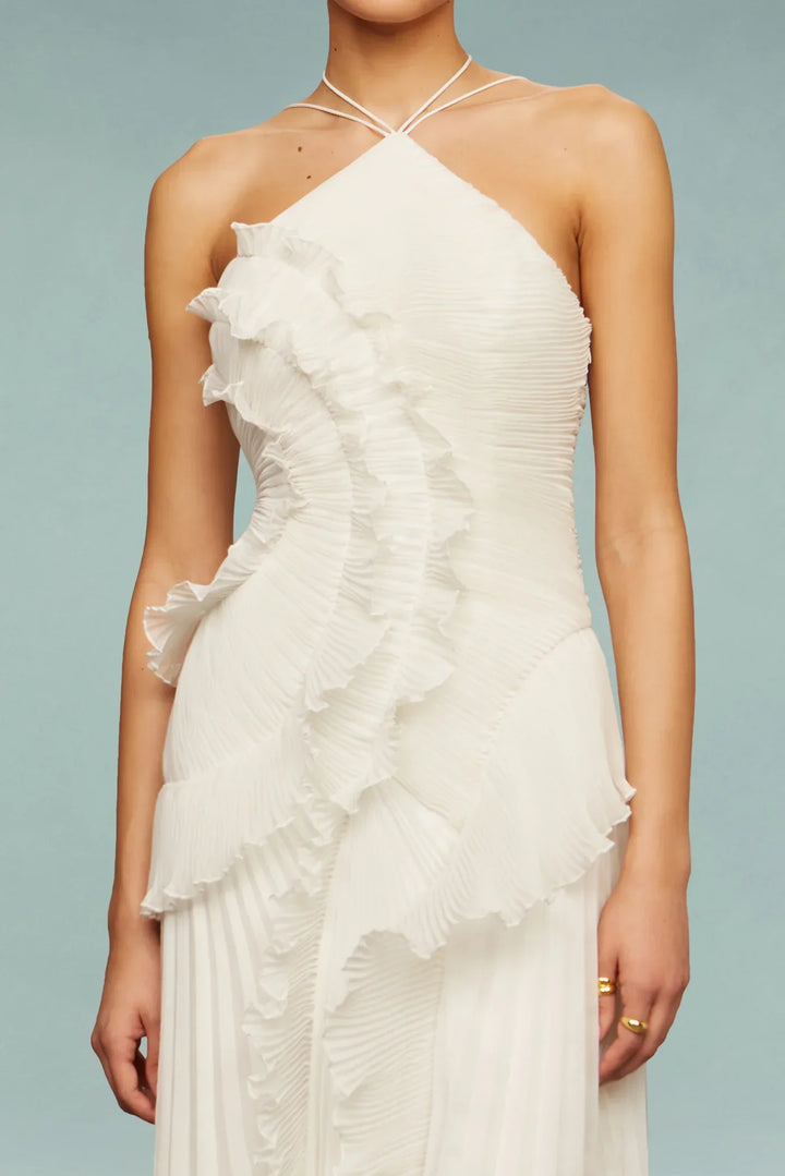 Thea | Elegant Halter Ruffle Maxi Dress