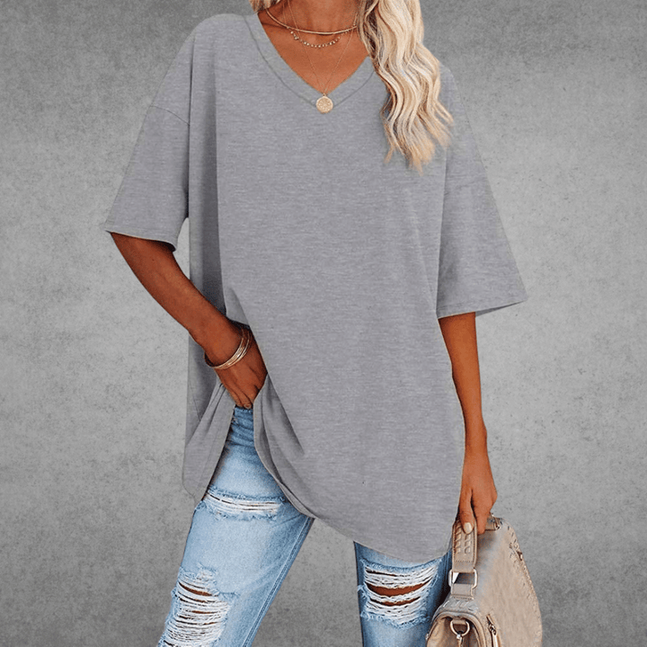 Bethany | Elegant V-Neck Oversized Black T-Shirt Women