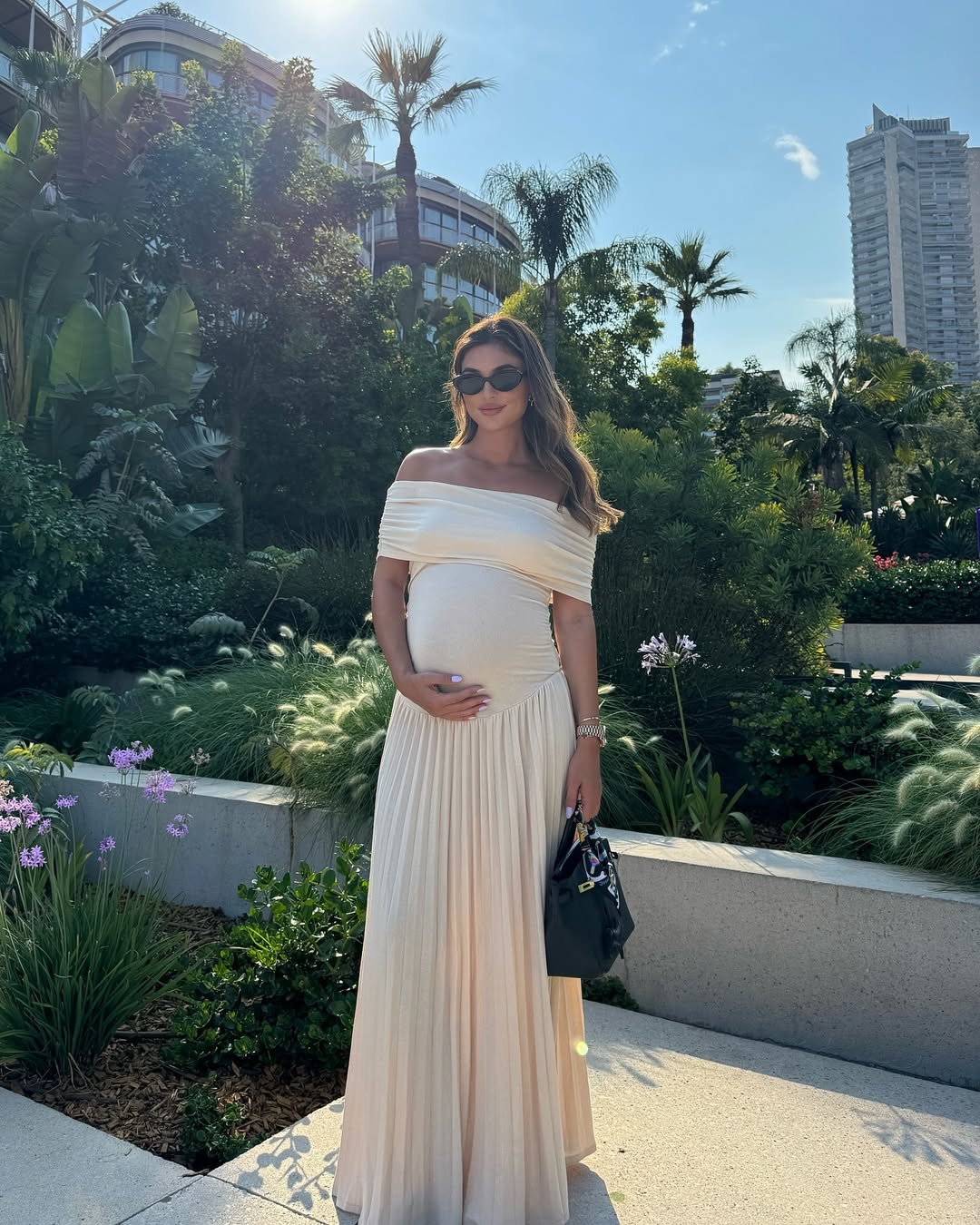 Stella | Elegant Off-Shoulder Pleated Maternity Maxi Gown