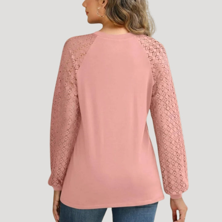 Elyse | Elegant Pink Pleated Lace Sleeve Blouse For Women