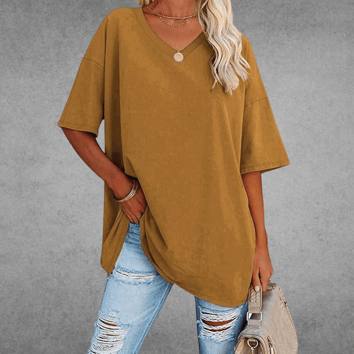 Bethany | Elegant V-Neck Oversized Black T-Shirt Women
