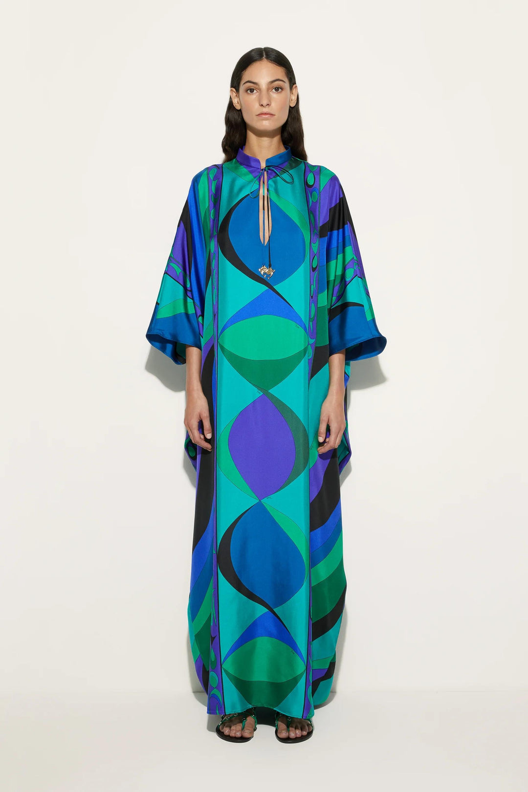 Julianna | Elegant Psychedelic Print Kaftan Maxi Dress With Kimono Sleeves