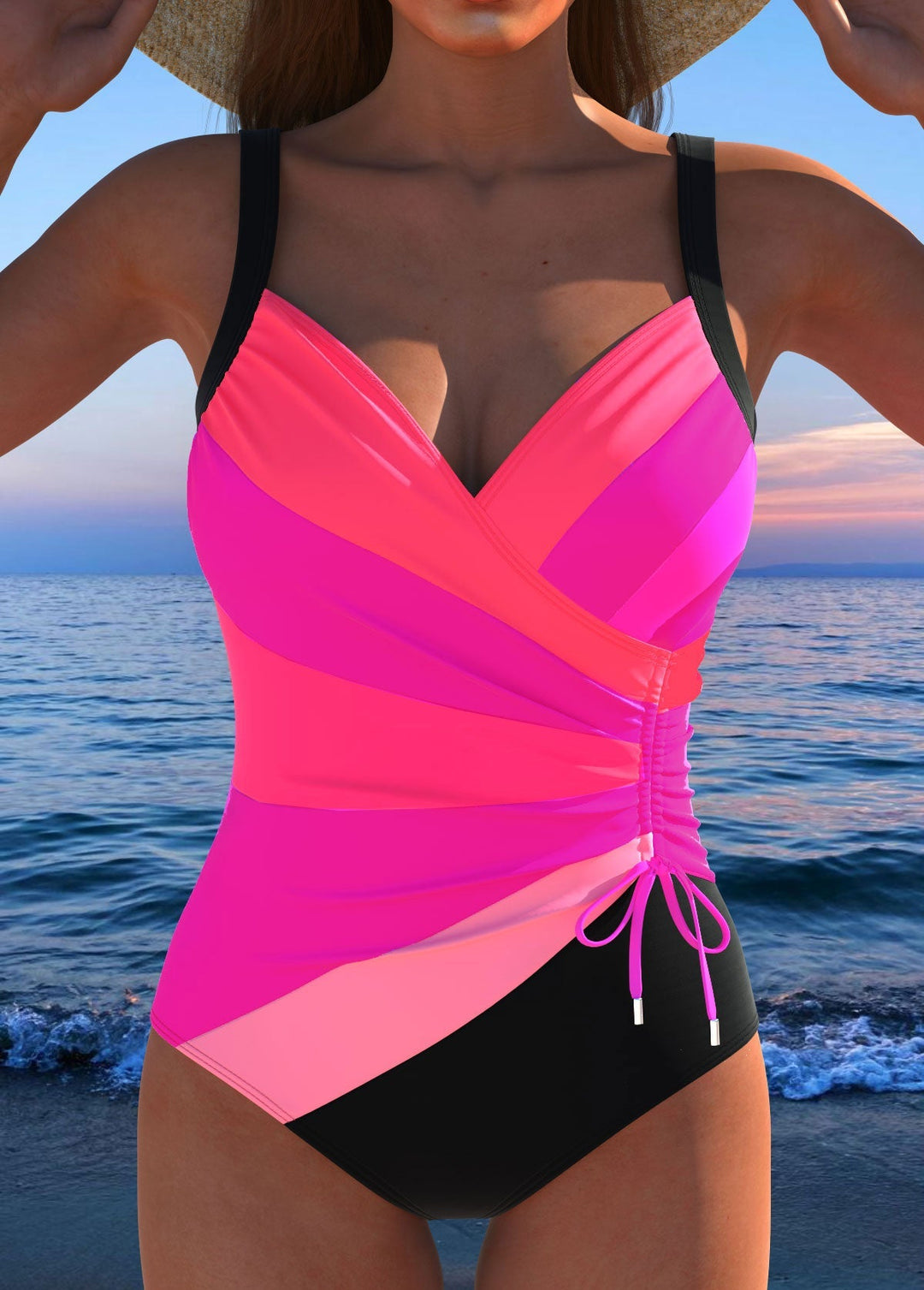 Ruby | Chic Surplice Wrap One-Piece With Rainbow Stripes