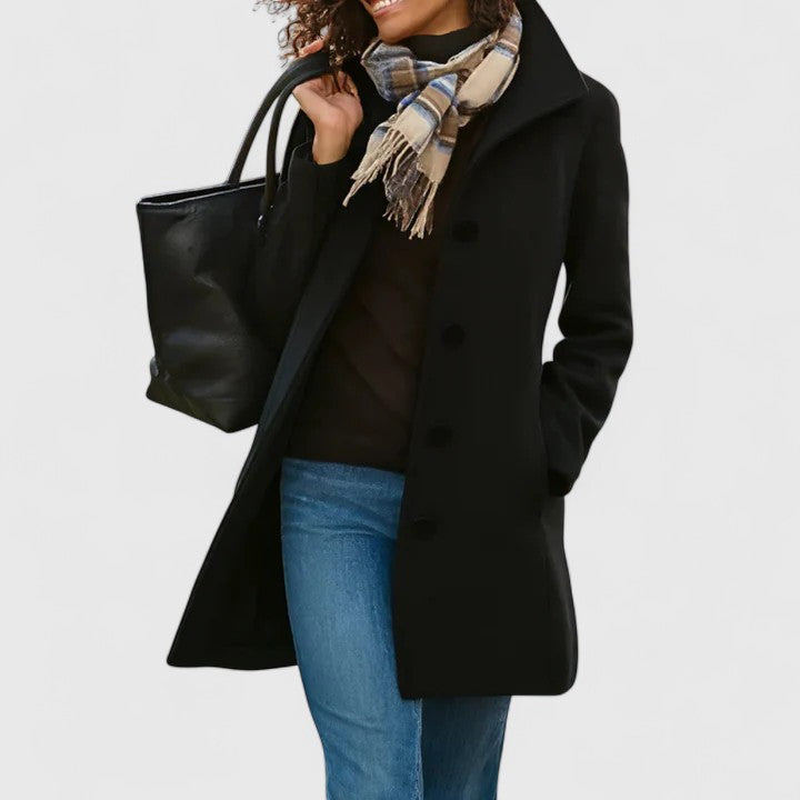 Delphine | Elegant Single Breasted Wool Blend Tailored Coat