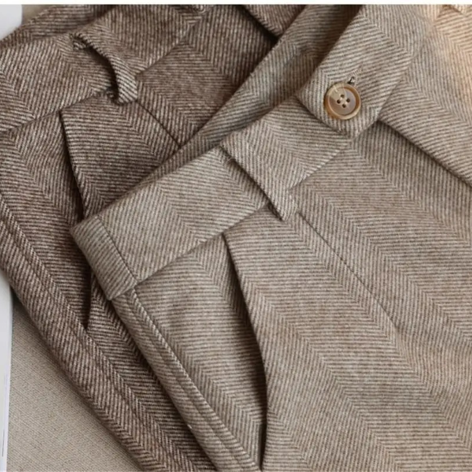 Rosalynn | Elegant Herringbone Wool Pleated Dress Trousers For Men