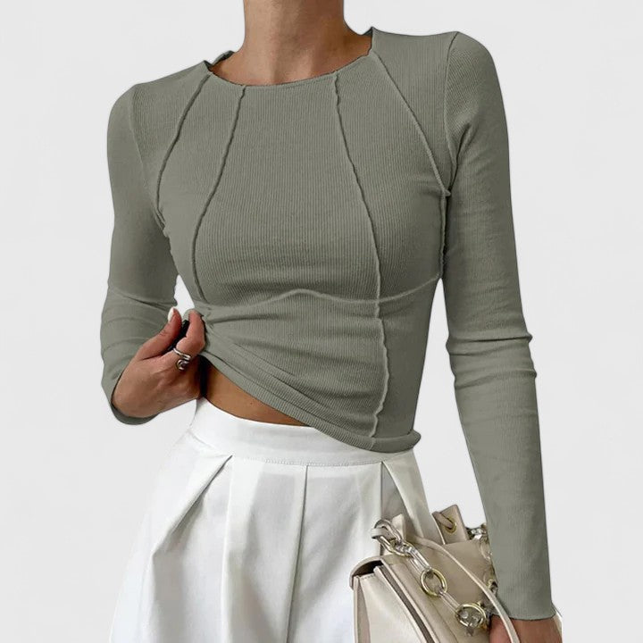 Thea | Sleek Long Sleeve Ribbed Top With Round Neckline
