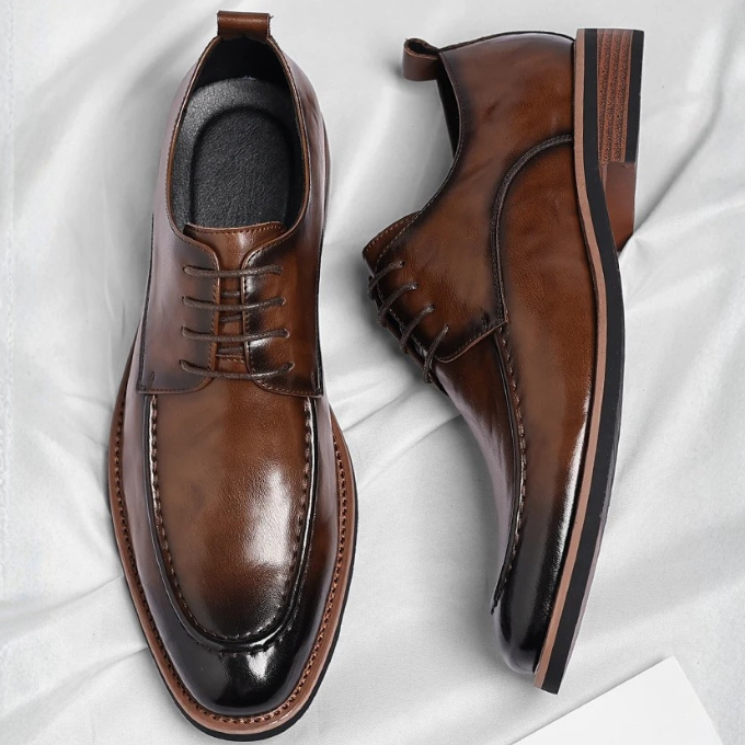 Lorenzio | Elegant Men's Brown Leather Oxford Dress Shoes
