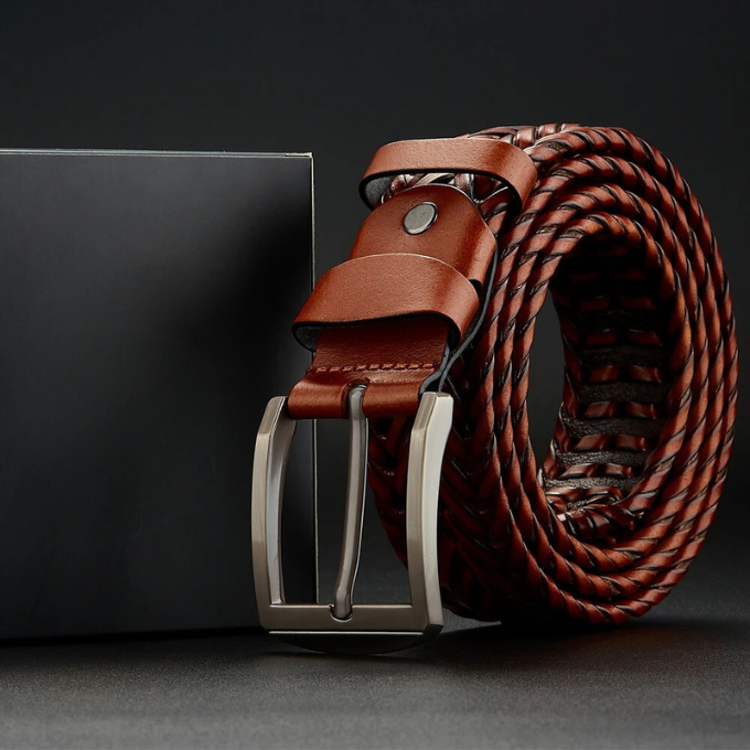 Kai | Sleek Black Braided Cowhide Belt With Polished Buckle