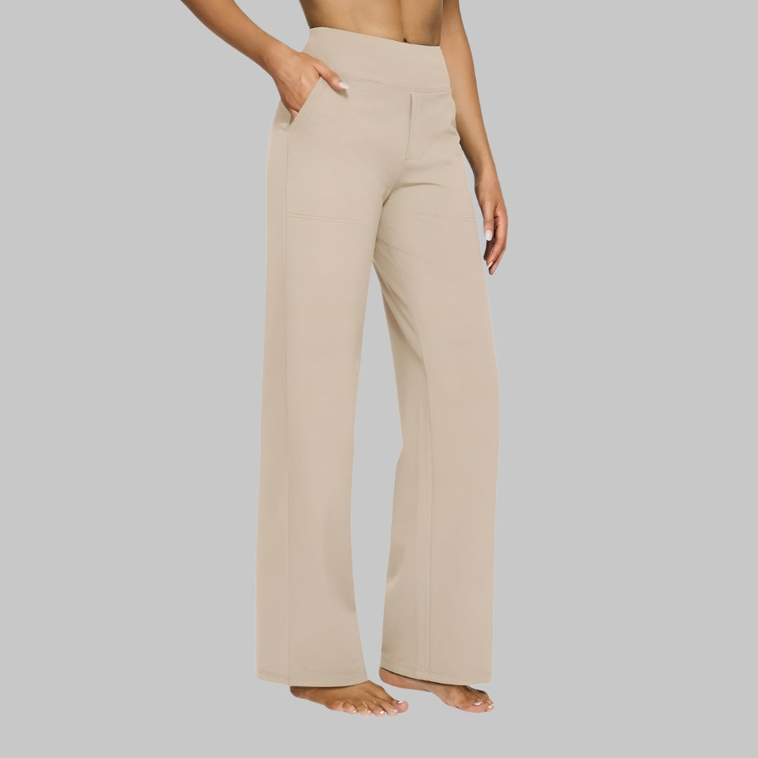 Calista | Elegant High Waisted Wide Leg Jersey Trousers