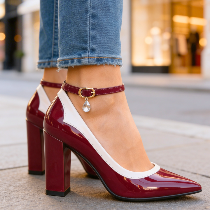 Eliana | Elegant Pointed Toe Block Heel With Ankle Strap