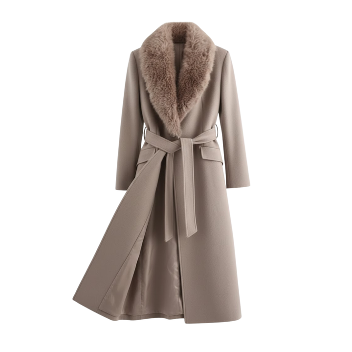 Willow | Elegant Long Belted Coat With Luxurious Fur Collar
