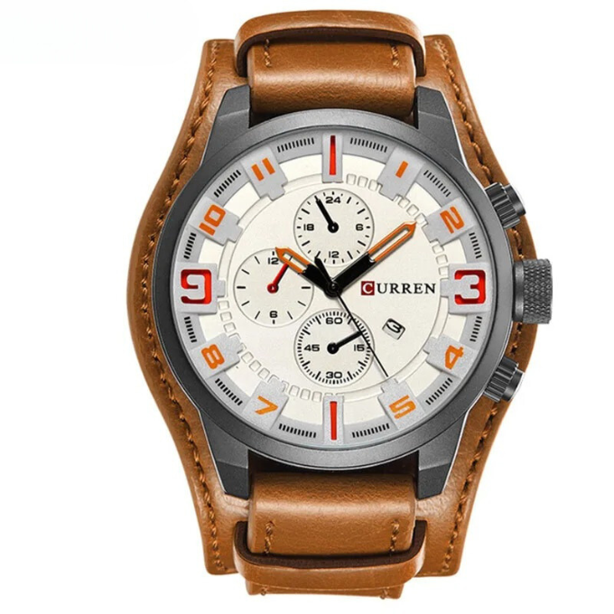 Phoenix | Sleek Brown Leather Chronograph Watch With 3D Markers