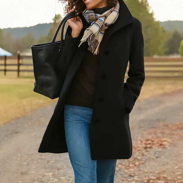 Harper | Elegant Long Black Wool Coat With Classic Silhouette