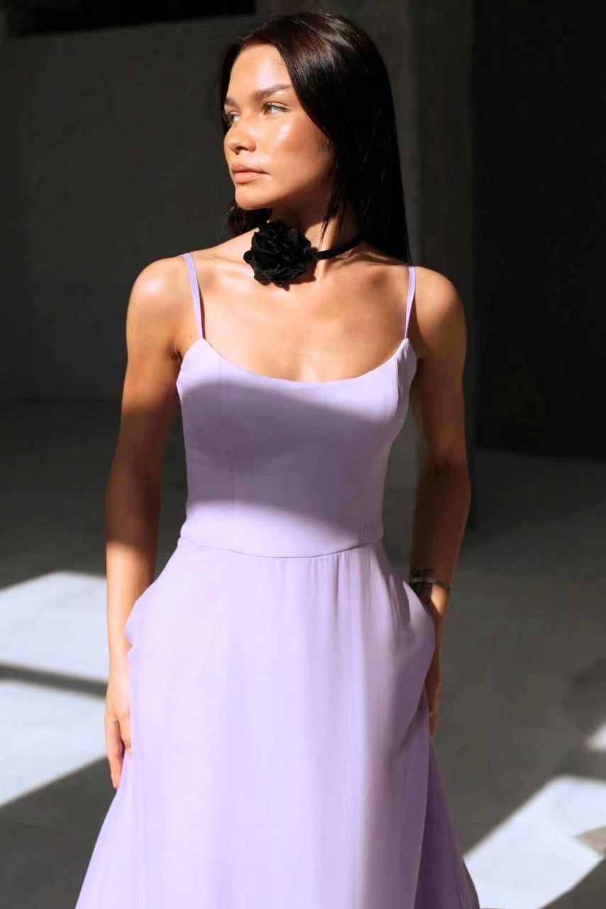 Camille | Chic Spaghetti Strap Ruffle Midi Dress