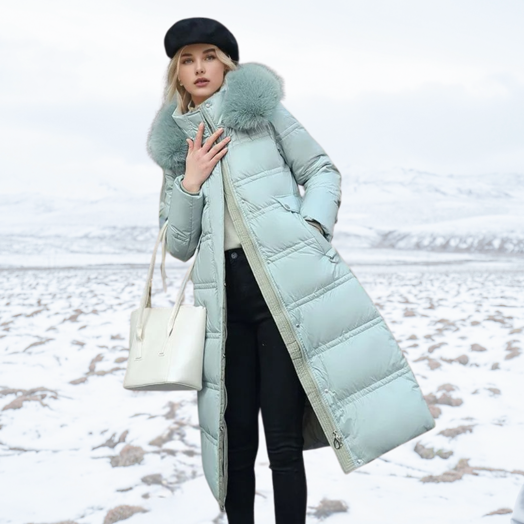 Willa | Chic Long Quilted Puffer Coat With Fur Hood