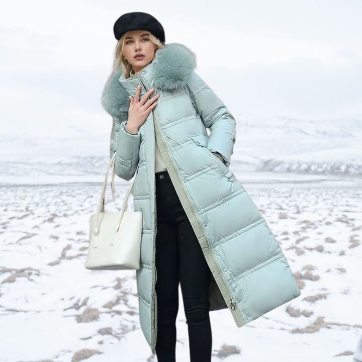 Willa | Chic Long Quilted Puffer Coat With Fur Hood