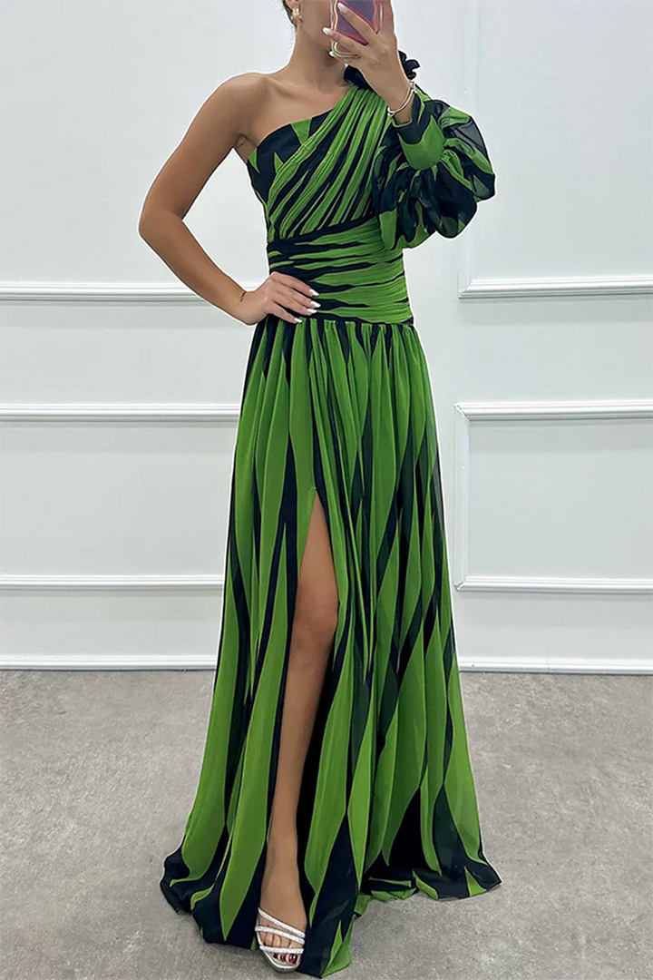 Eliza | Elegant One Shoulder Striped Maxi Dress