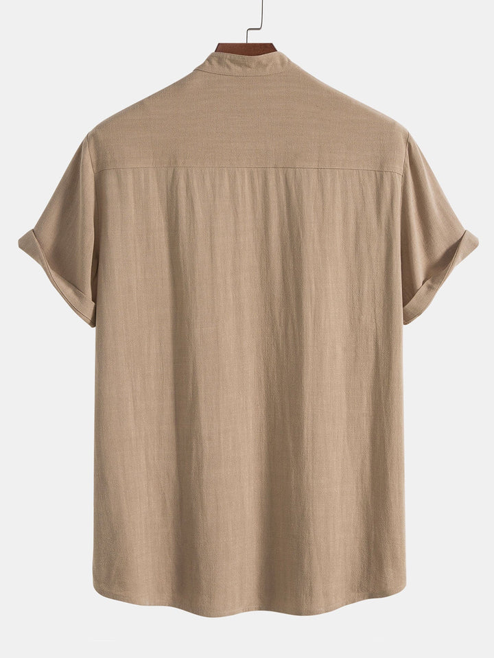 Kai | Relaxed Mandarin Collar Short Sleeve Linen Shirt