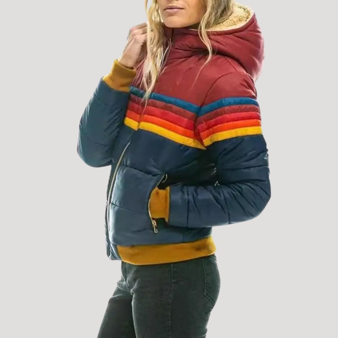 Rosette | Retro Color Block Puffer Jacket With Hood