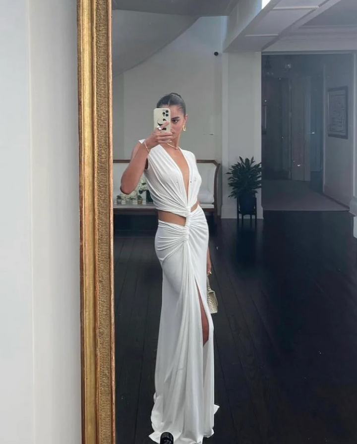 Sybil | Chic Halter V-Neck Cutout Maxi Dress