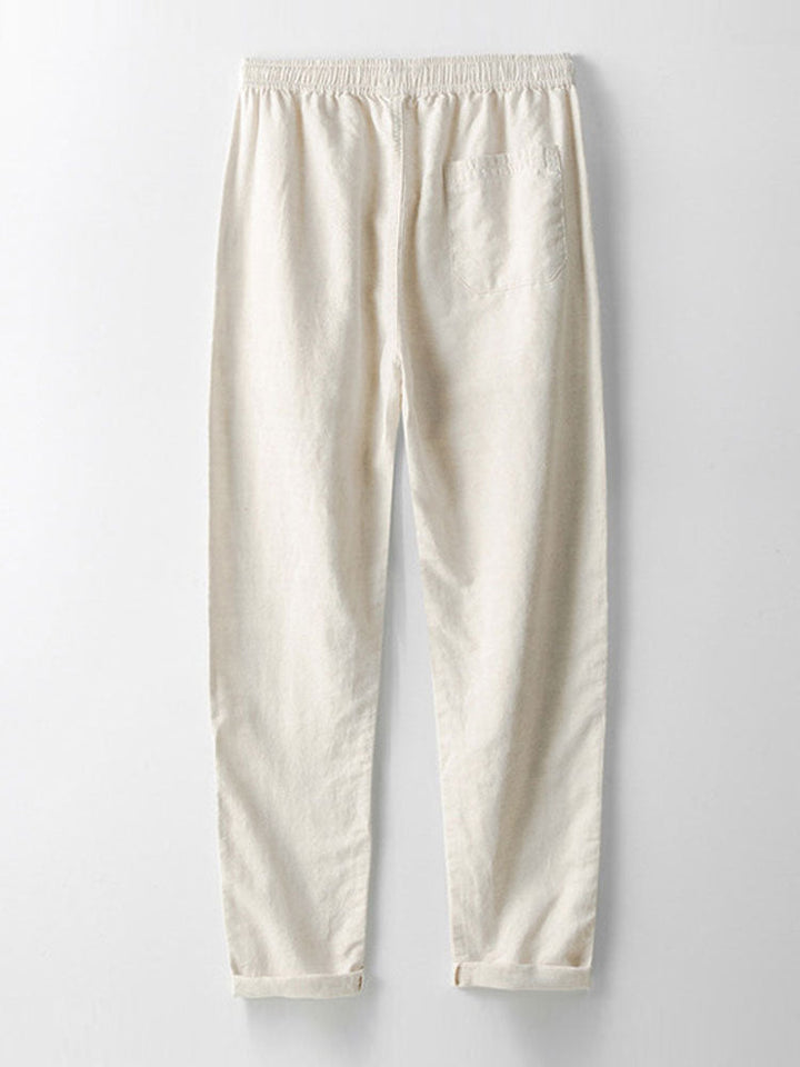 Santorini | Elegant Striped Short Sleeve Shirt & White Linen Pant Set