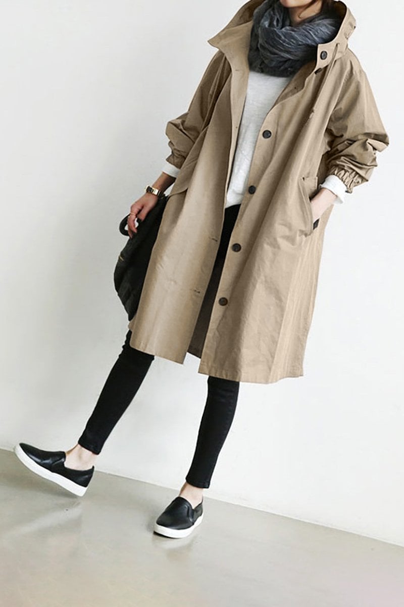 Layla | Chic Hooded Trench Coat With Button Front